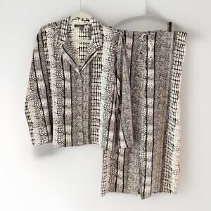 Natori Pajama Set Womens Size Large Black White Animal Print Woven Silky LUXE